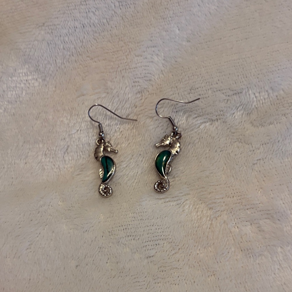Silver and Teal Seahorse Earrings